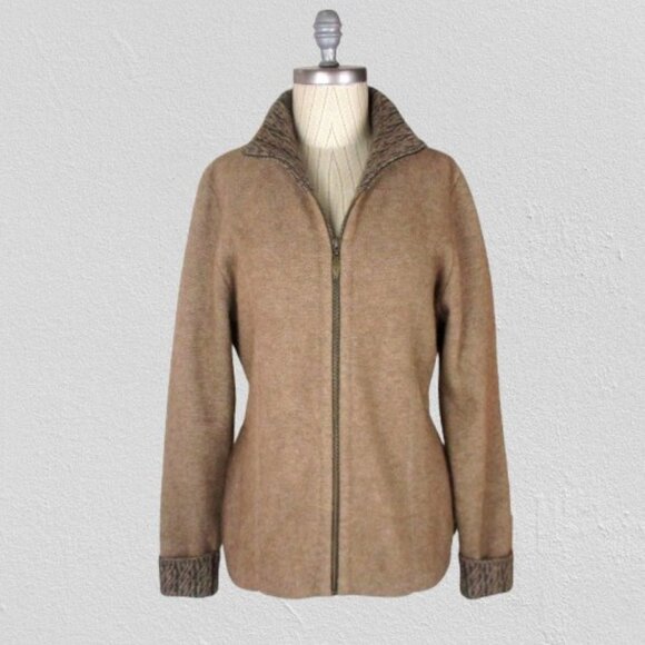 Soft Merino Wool Zip Front Sweater Jacket Beige Brown KORU New Zealand - Picture 2 of 8
